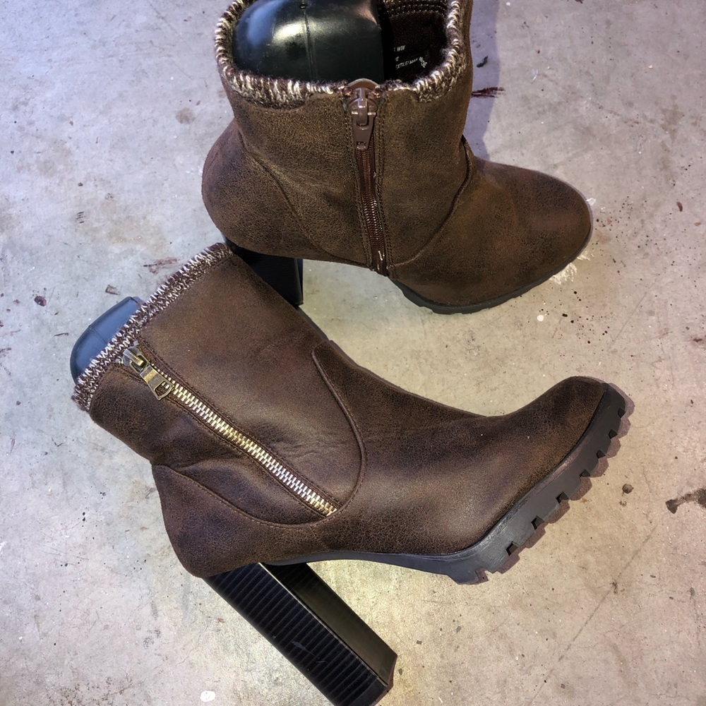 JustFab Brown Ankle Booties with Side Zipper
